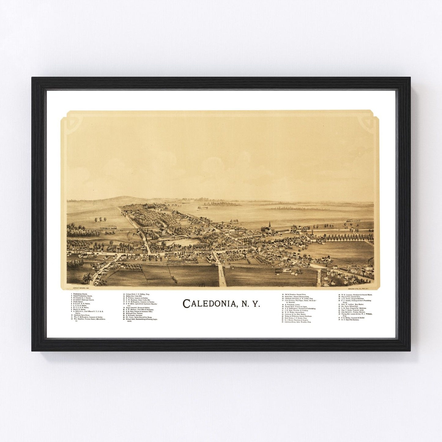 Vintage map of Caledonia, New York, 1892, Livingston County restored print