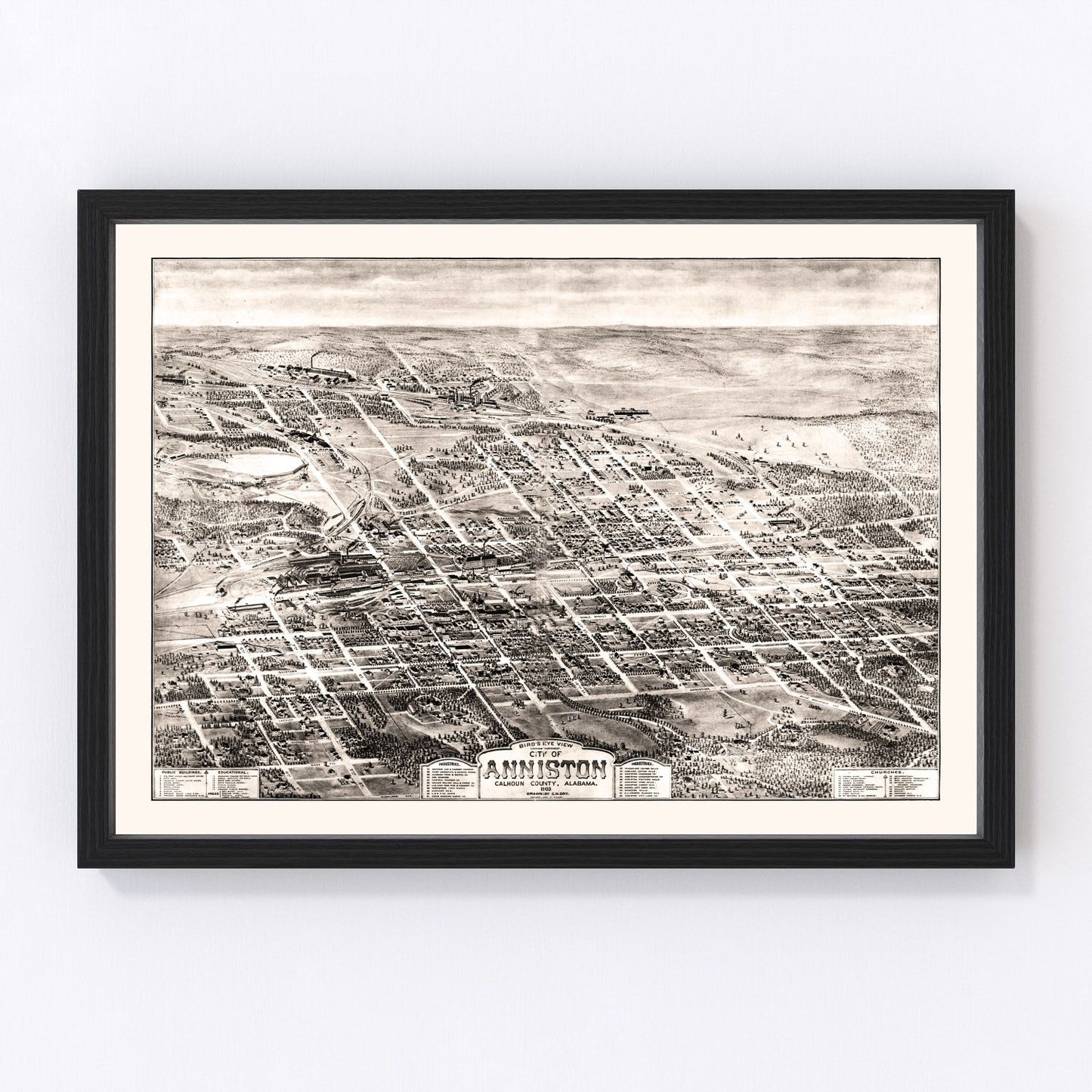 Restored vintage map of Anniston, Alabama, 1903