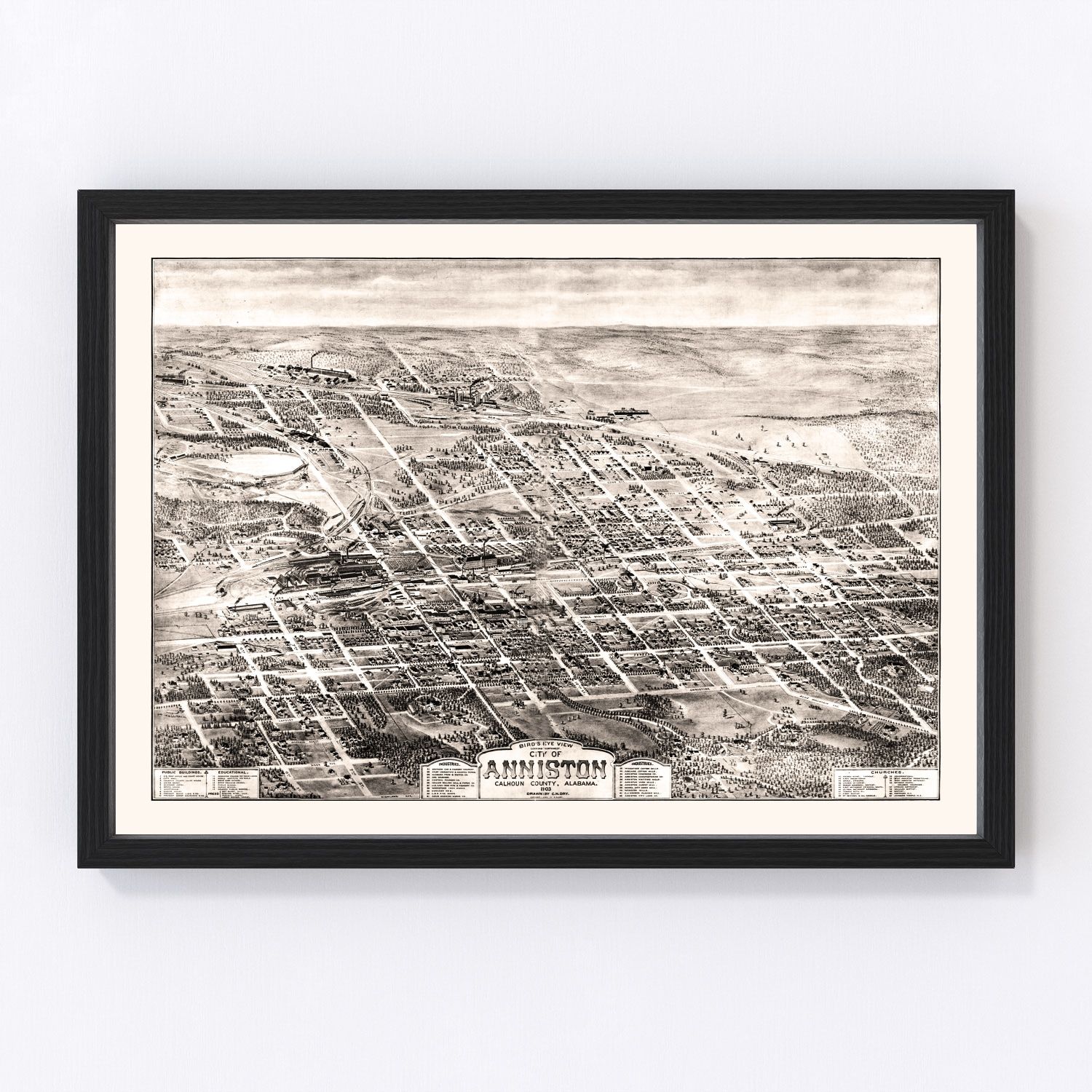 Restored vintage map of Anniston, Alabama, 1903