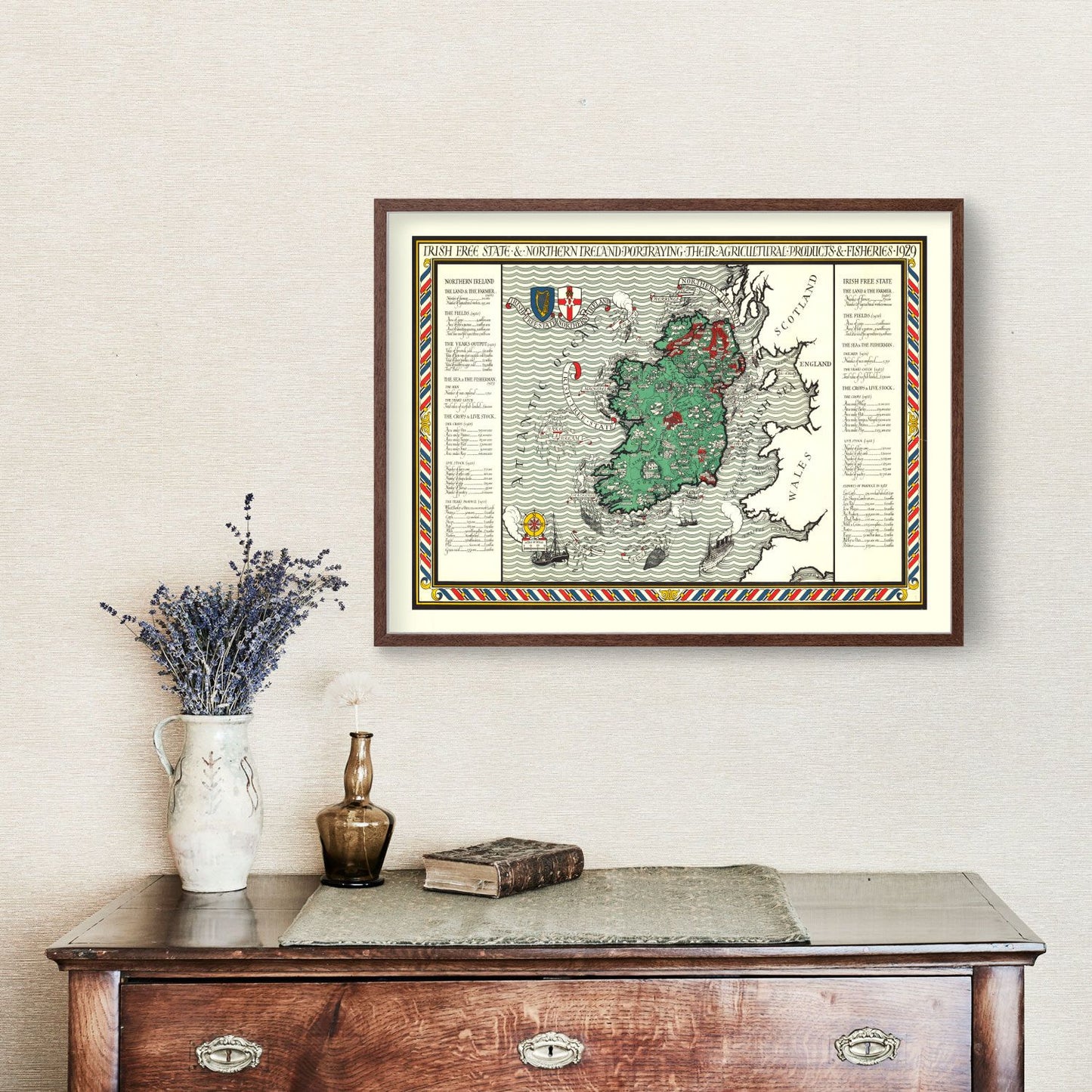 Vintage Agriculture and Fisheries Map of Ireland, 1929
