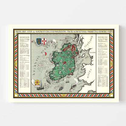 Vintage Agriculture and Fisheries Map of Ireland, 1929