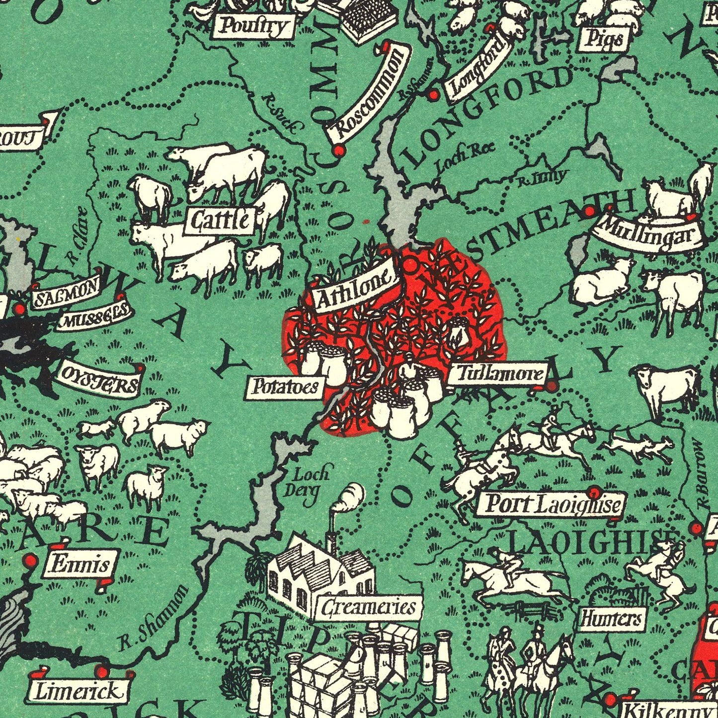 Vintage Agriculture and Fisheries Map of Ireland, 1929
