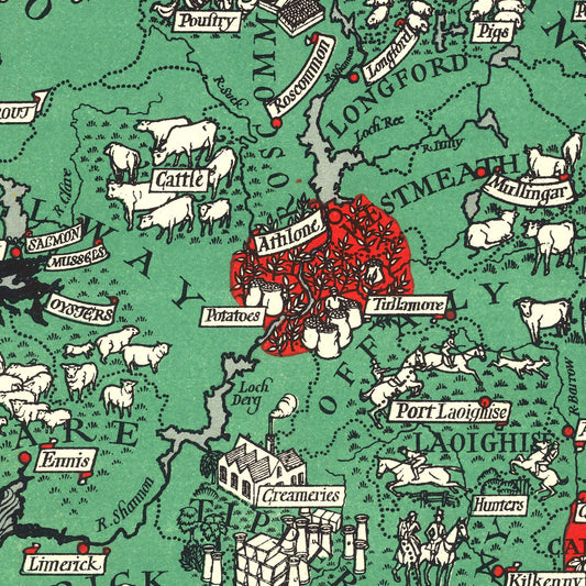 Vintage Agriculture and Fisheries Map of Ireland, 1929