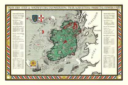 Vintage Agriculture and Fisheries Map of Ireland, 1929