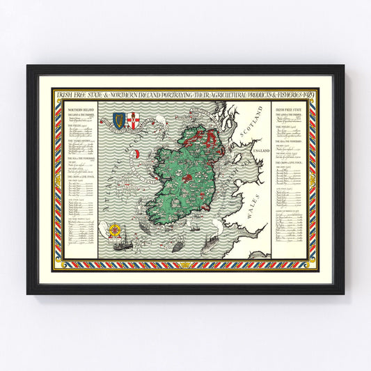 Vintage map of Ireland agriculture and fisheries regions, 1929