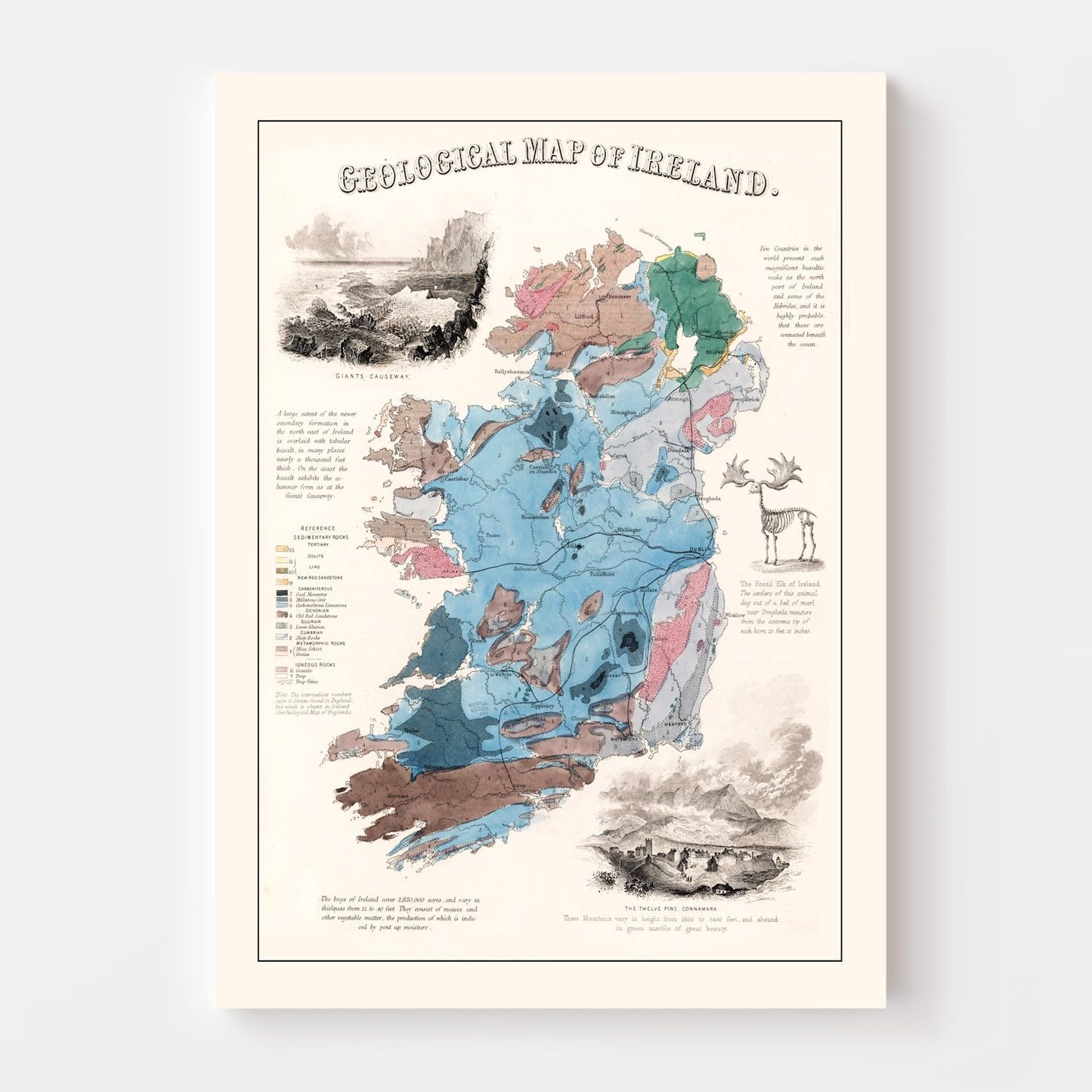 Vintage Geological Map of Ireland, 1850
