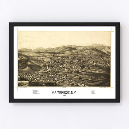 Vintage map of Cambridge, Washington County, New York, 1886, restored print