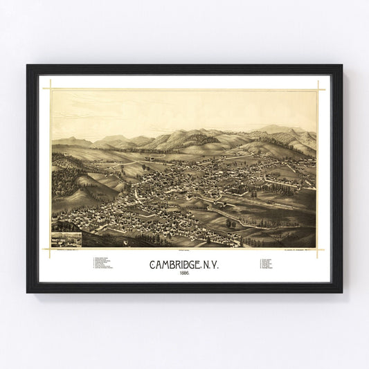 Vintage map of Cambridge, Washington County, New York, 1886, restored print