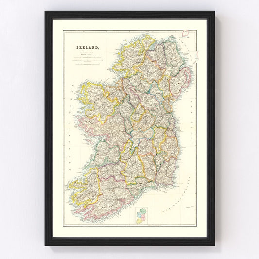 Vintage map of Ireland, 1884