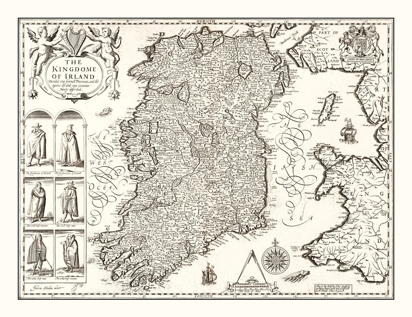 Vintage Map of Ireland, 1676