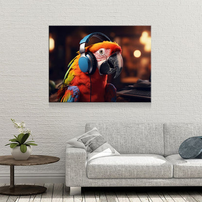 Party Parrot DJ Canvas Wall Art, Funny Bird Decor