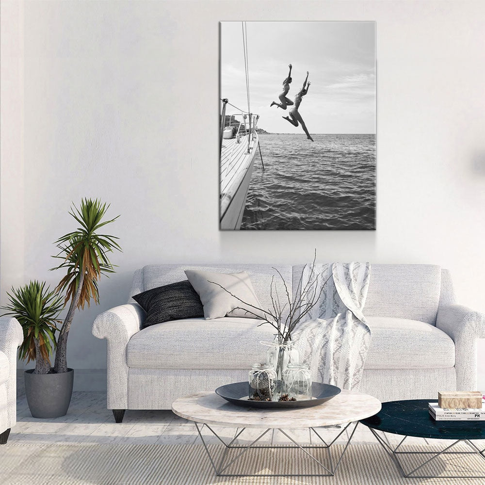 Best Friends Jumping Off Yacht Canvas Art