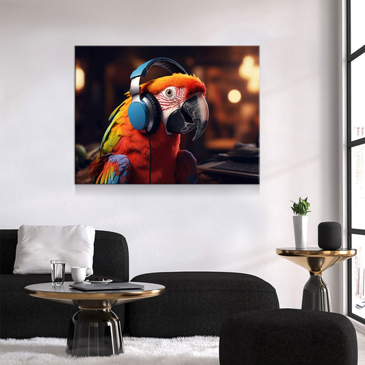 Party Parrot DJ Canvas Wall Art, Funny Bird Decor