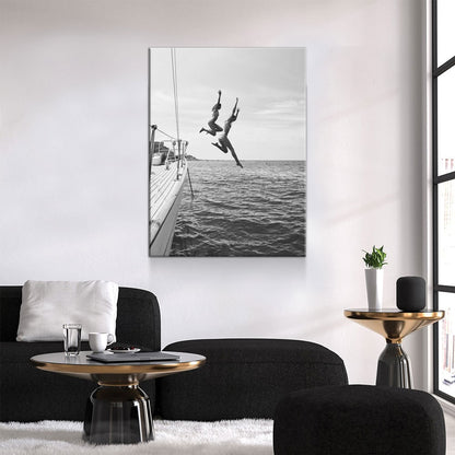 Best Friends Jumping Off Yacht Canvas Art