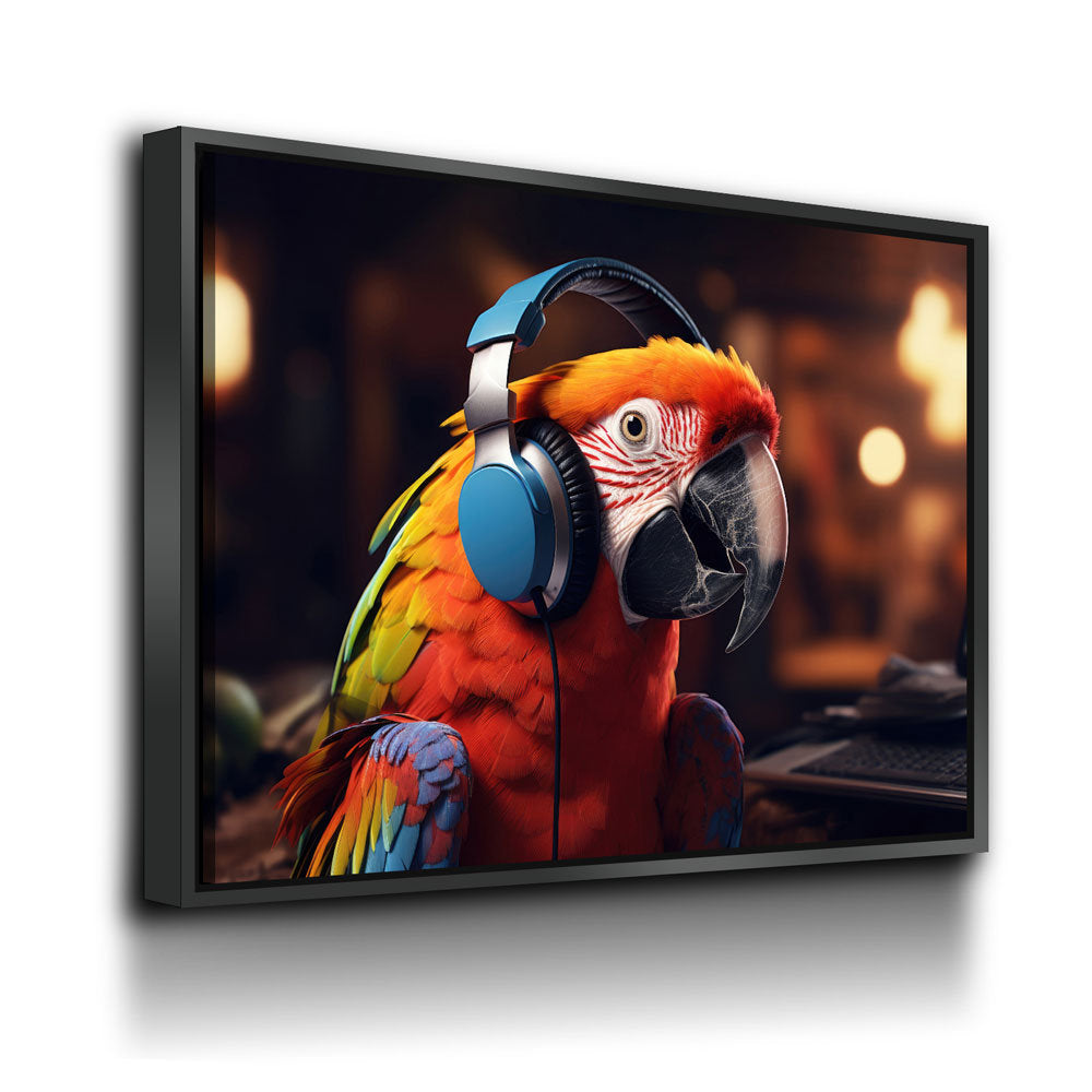 Party Parrot DJ Canvas Wall Art, Funny Bird Decor
