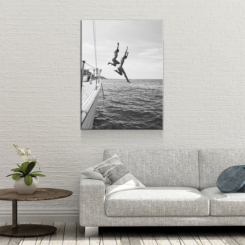 Best Friends Jumping Off Yacht Canvas Art