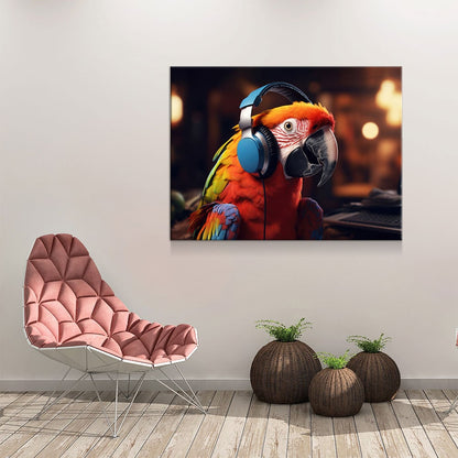Party Parrot DJ Canvas Wall Art, Funny Bird Decor