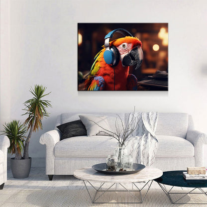 Party Parrot DJ Canvas Wall Art, Funny Bird Decor