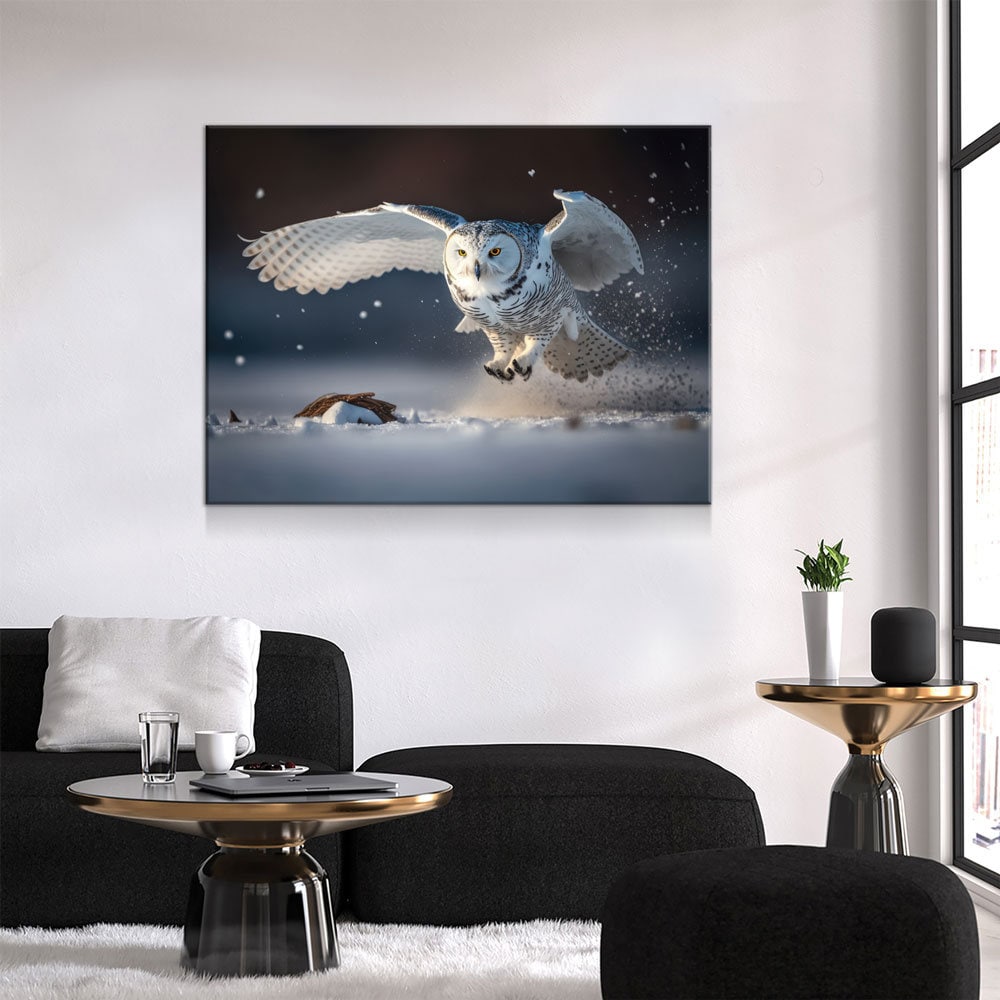 Snowy Owl Flying Canvas Wall Art