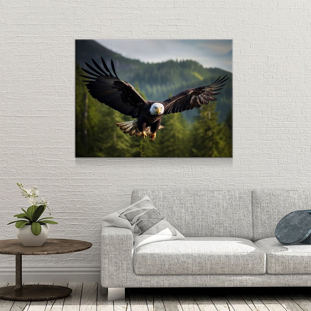 Flying Bald Eagle Canvas Wall Art