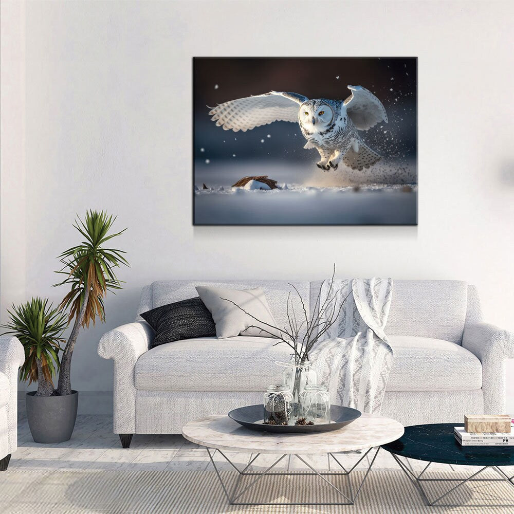 Snowy Owl Flying Canvas Wall Art