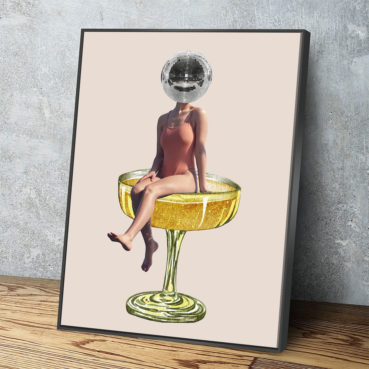 Disco ball head retro canvas wall art print for bar or lounge decor