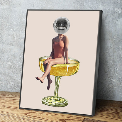 Disco ball head retro canvas wall art print for bar or lounge decor