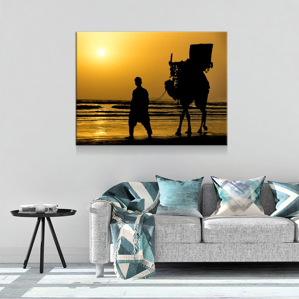 Karachi Camel Ride Canvas Wall Art, Pakistan Beach Print
