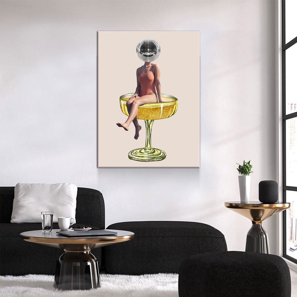 Disco Ball Head Canvas Wall Art - Retro Decor