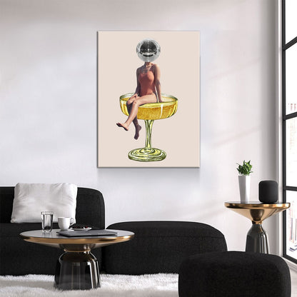 Disco Ball Head Canvas Wall Art - Retro Decor