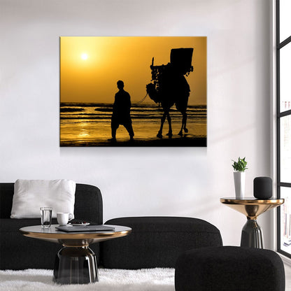 Karachi Camel Ride Canvas Wall Art, Pakistan Beach Print