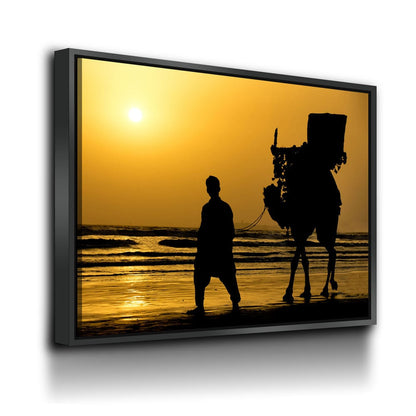 Karachi Camel Ride Canvas Wall Art, Pakistan Beach Print
