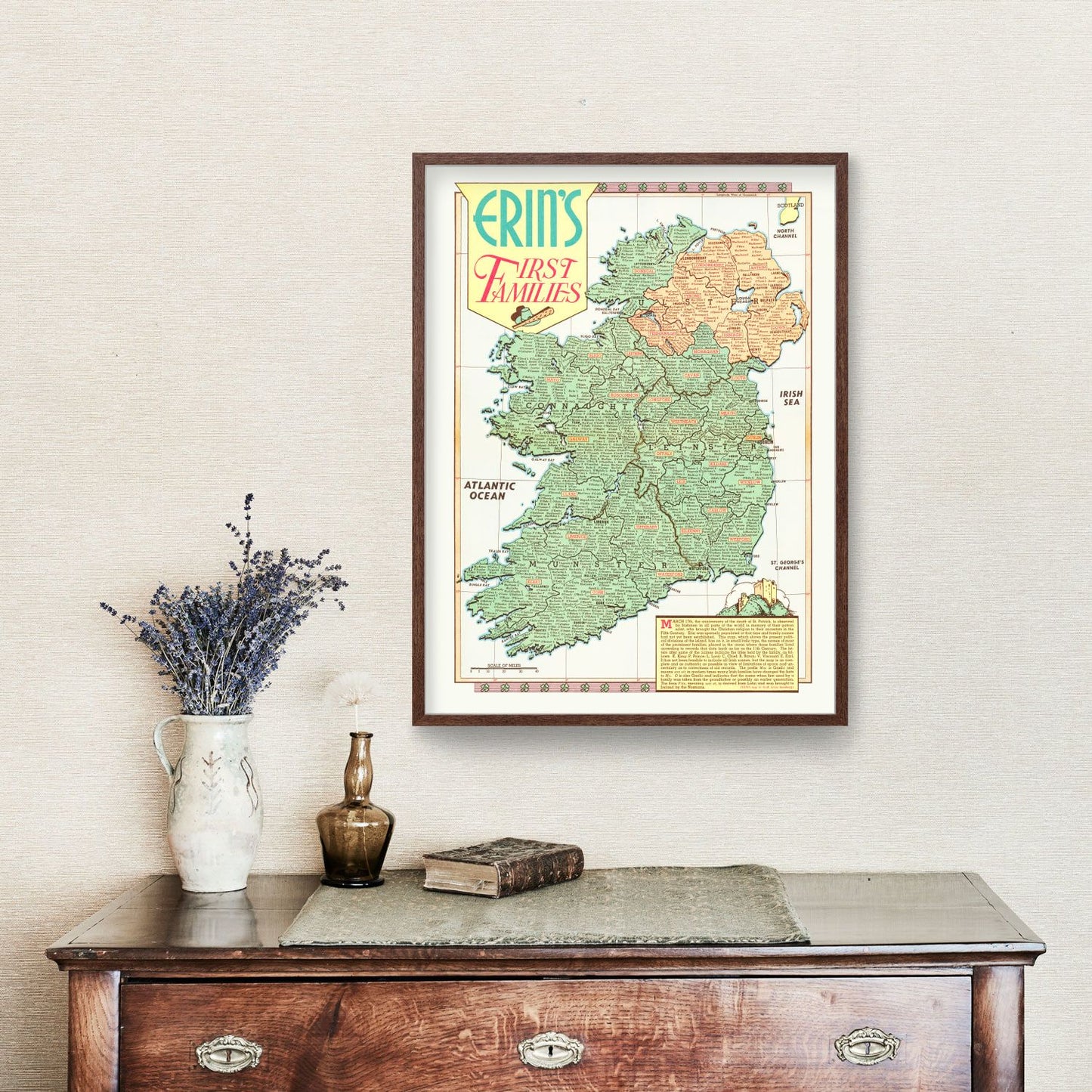 Vintage Erin's First Families Map of Ireland, 1946