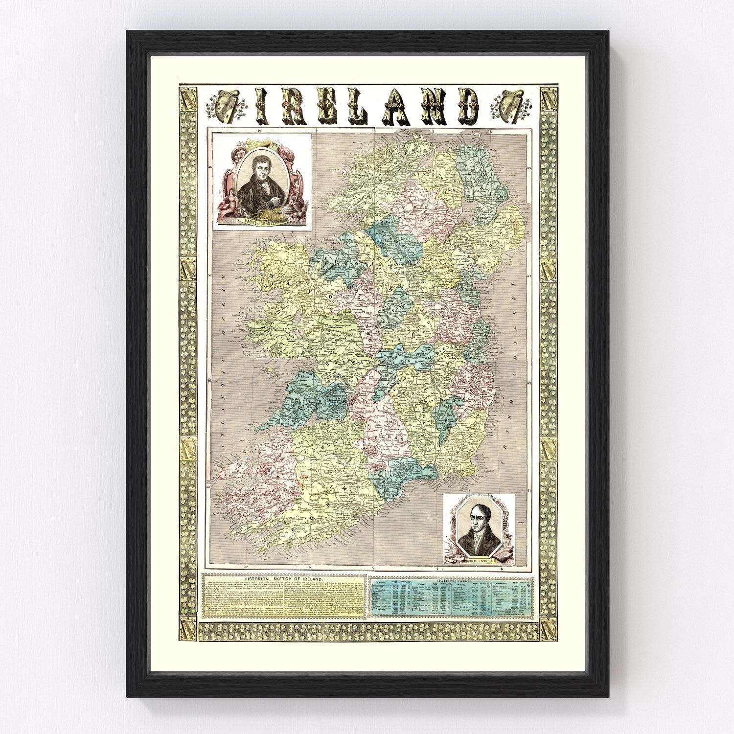 Vintage map of Ireland, 1855