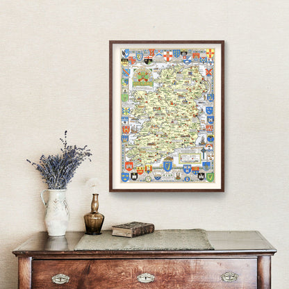 Vintage Historical Map of Ireland, 1955