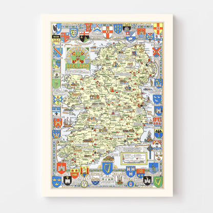 Vintage Historical Map of Ireland, 1955