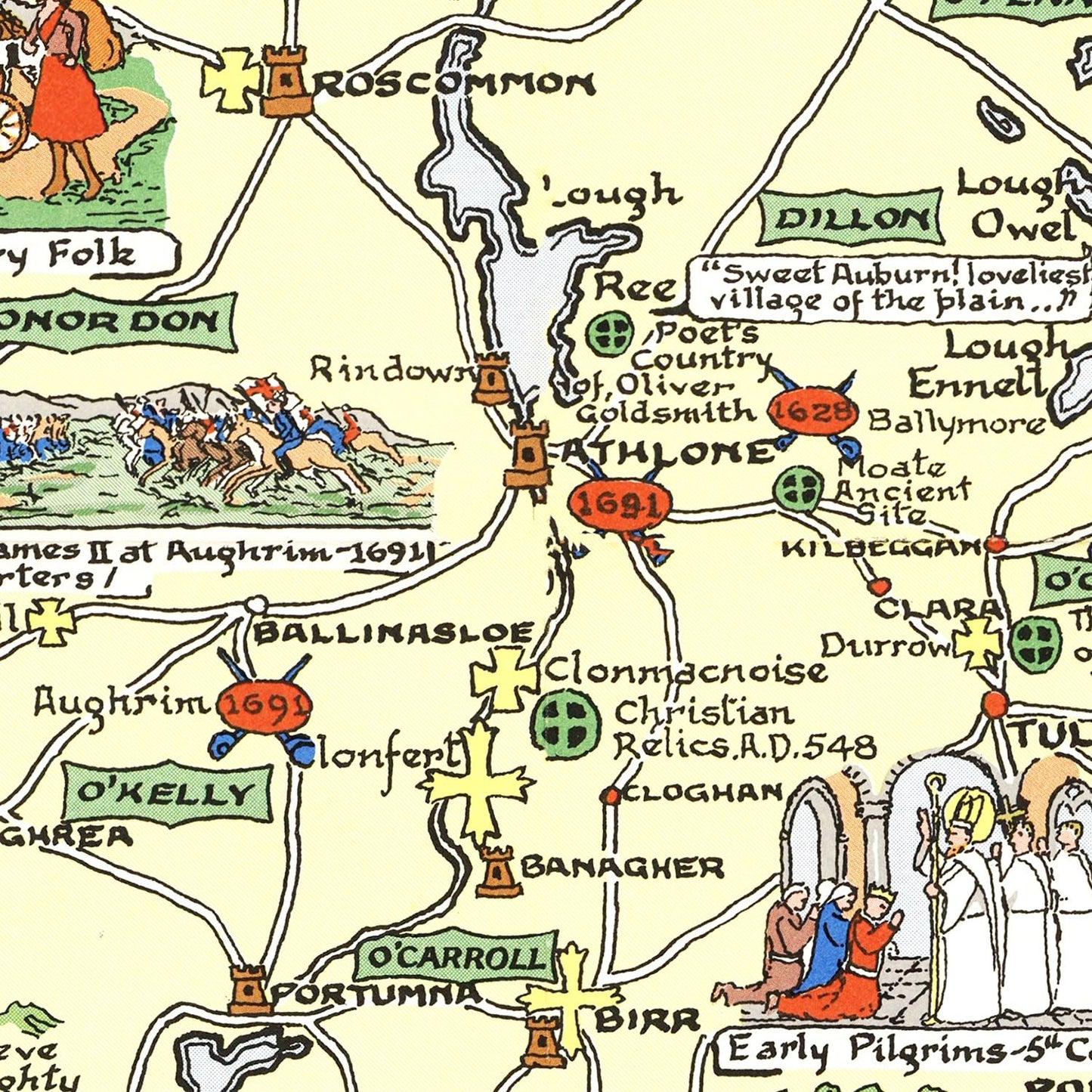 Vintage Historical Map of Ireland, 1955