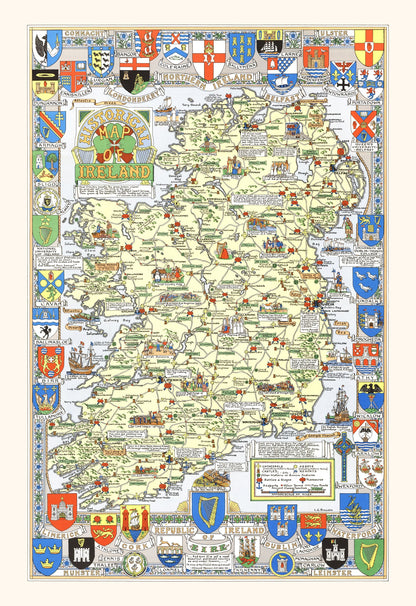 Vintage Historical Map of Ireland, 1955