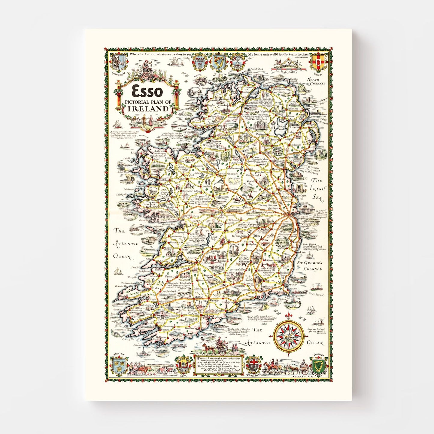 Vintage Pictorial Plan of Ireland, 1933
