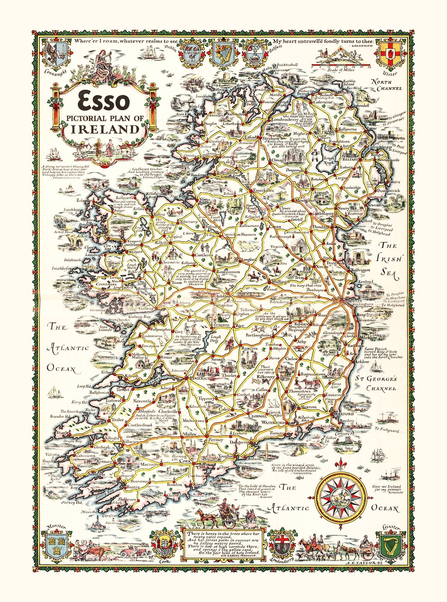 Vintage Pictorial Plan of Ireland, 1933