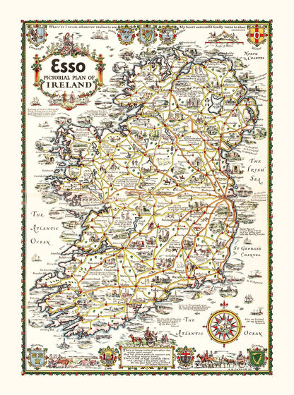 Vintage Pictorial Plan of Ireland, 1933