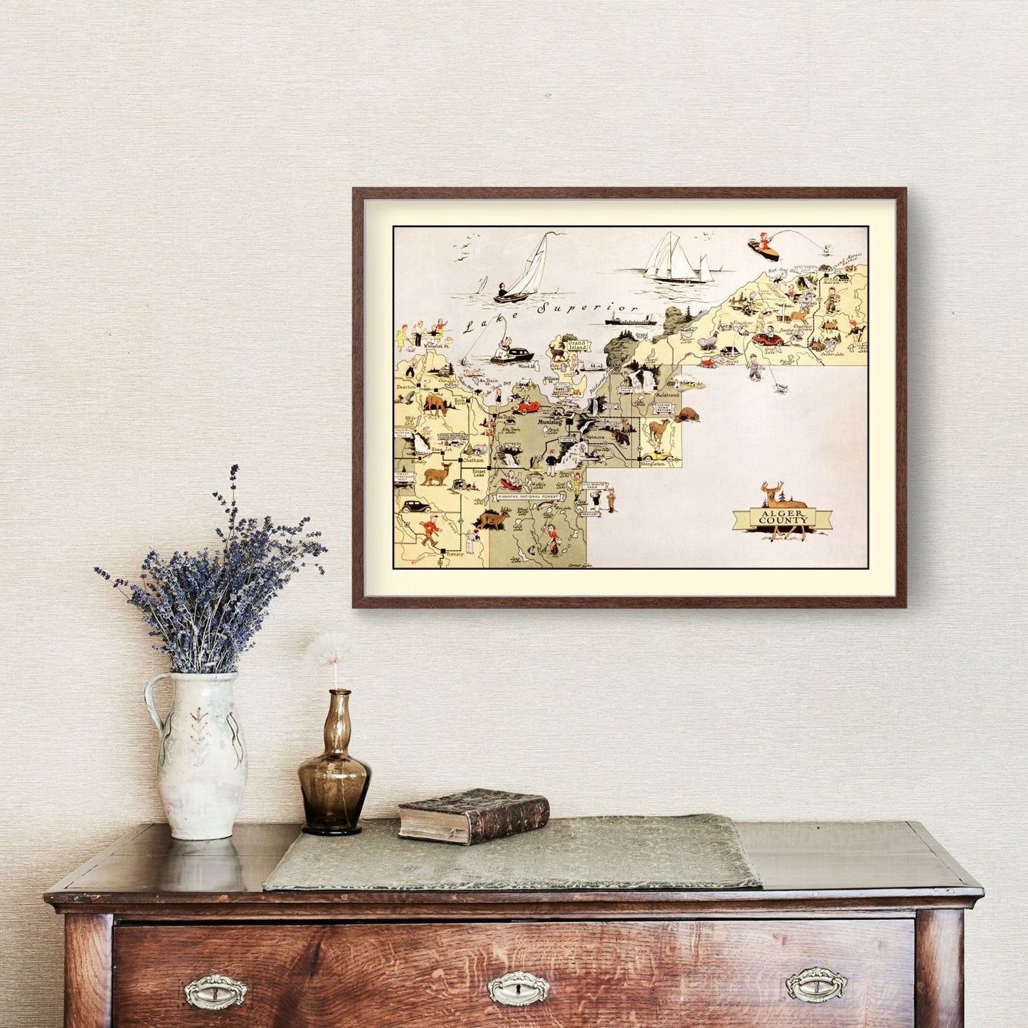 Vintage Map of Alger County, Michigan, 1936