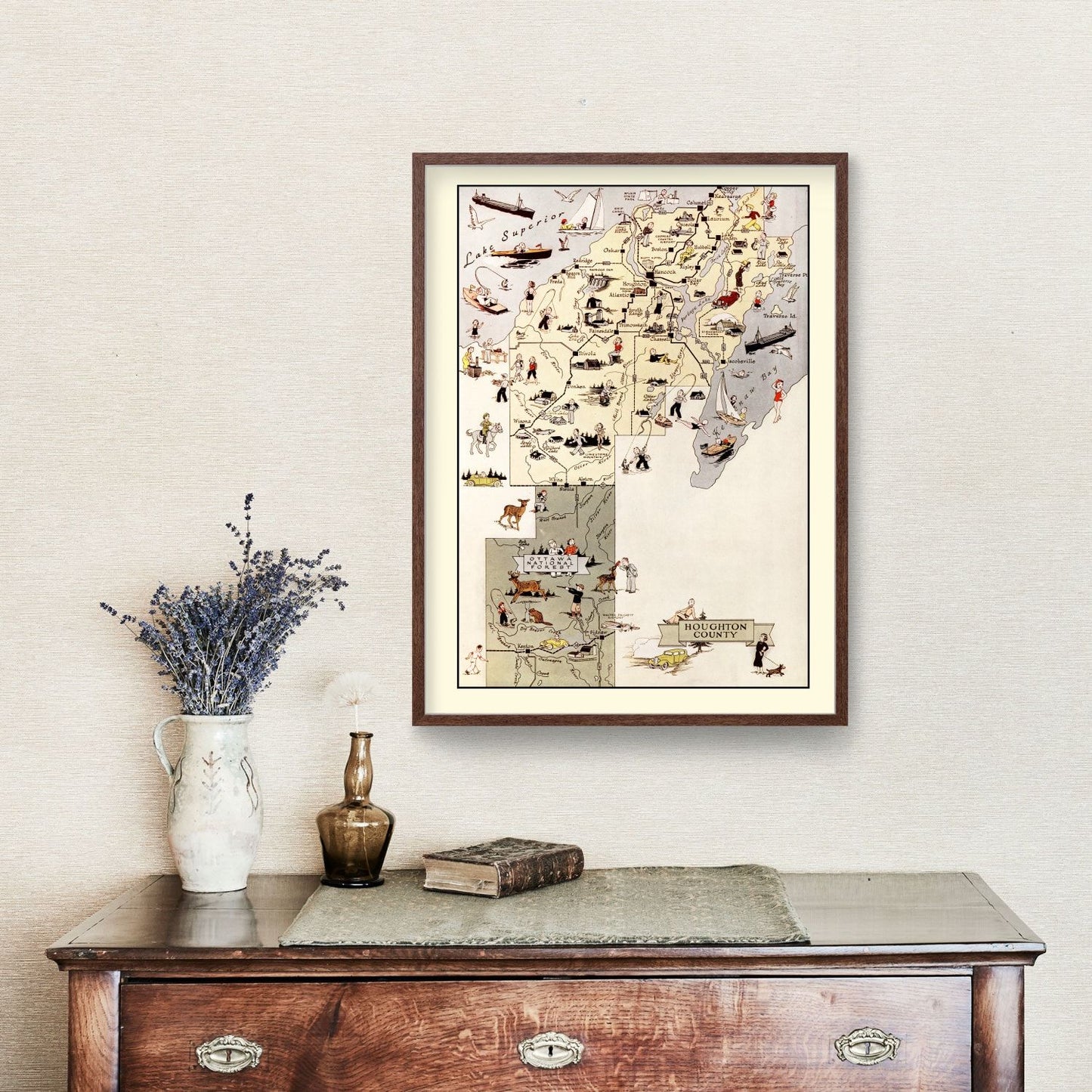 Vintage Map of Houghton County, Michigan, 1936