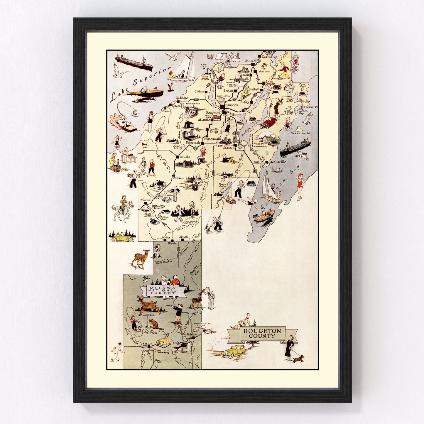 Vintage map of Houghton County, Michigan, 1936