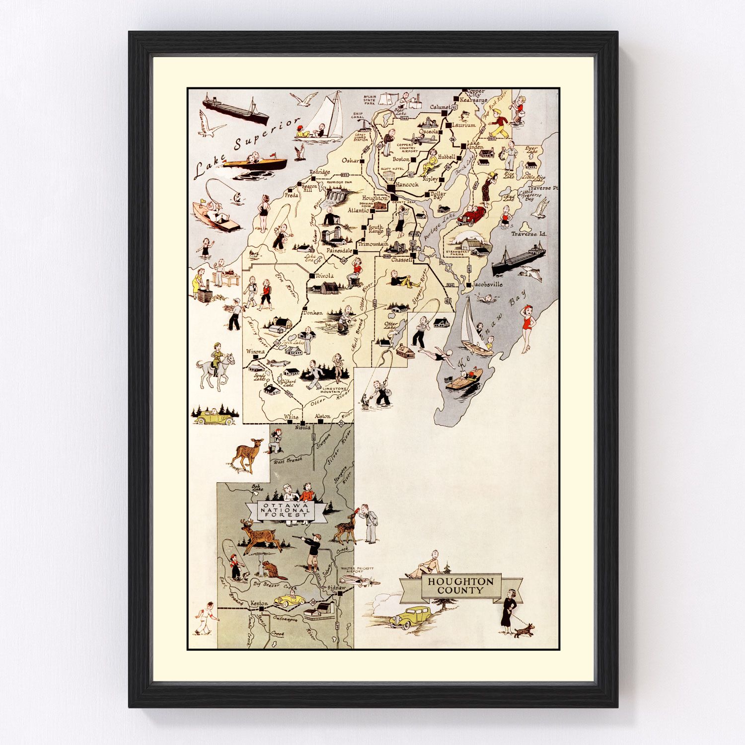 Vintage map of Houghton County, Michigan, 1936