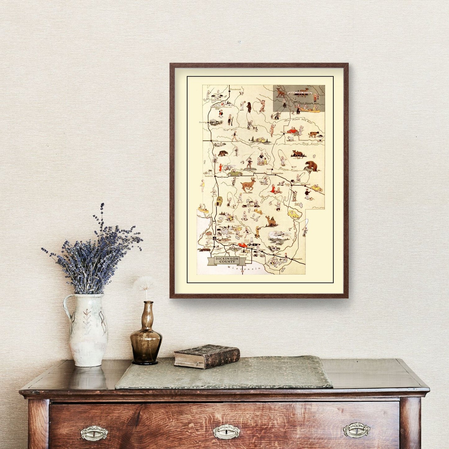 Vintage Map of Dickinson County, Michigan, 1936