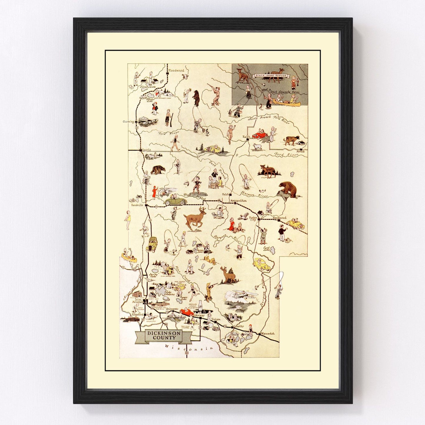 vintage map of Dickinson County, Michigan, 1936