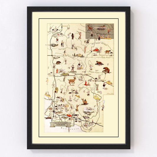 vintage map of Dickinson County, Michigan, 1936
