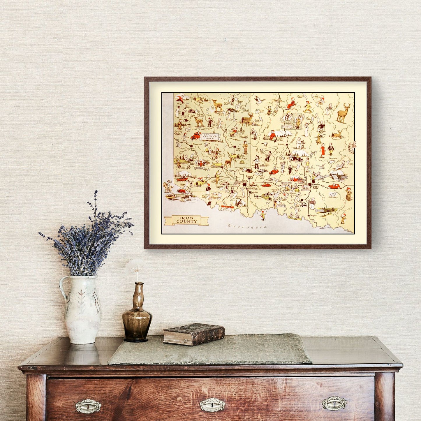 Vintage Map of Iron County, Michigan, 1936