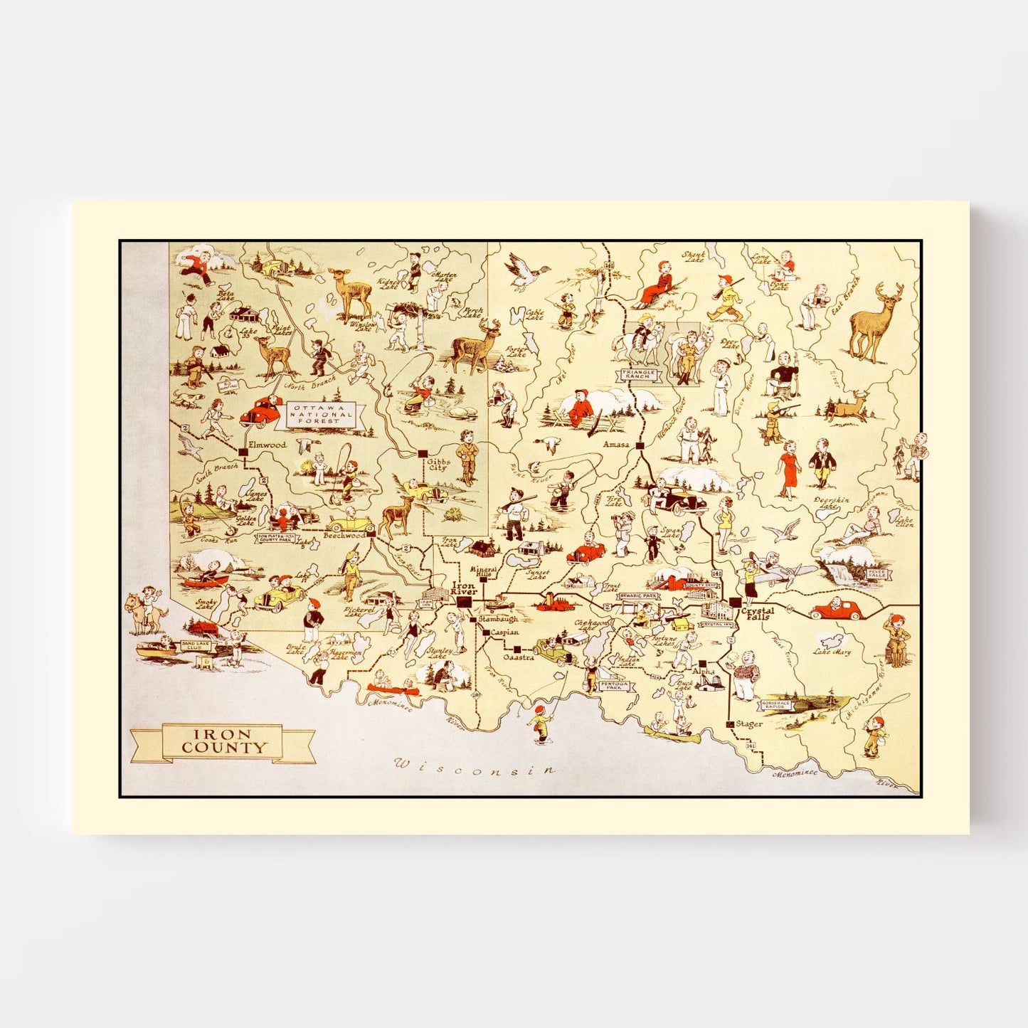 Vintage Map of Iron County, Michigan, 1936